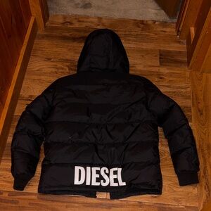 Youth Black Diesel Puffer Jacket with Hood